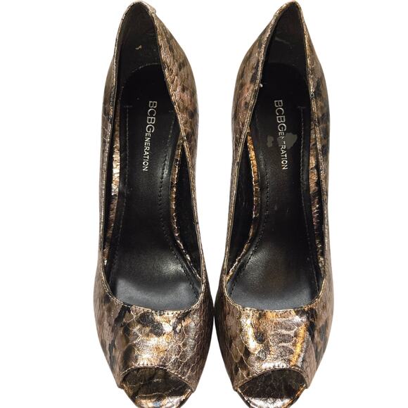 BCBGeneration Shoes 8 Snake Skin Platform Open Peek Toe High Heel Pump Stiletto - Picture 3 of 8